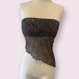 Edikted Leopard Print Strapless Mesh Top